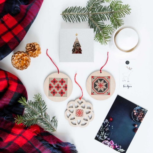 Set 3 Ornamente de Crăciun cusute manual
